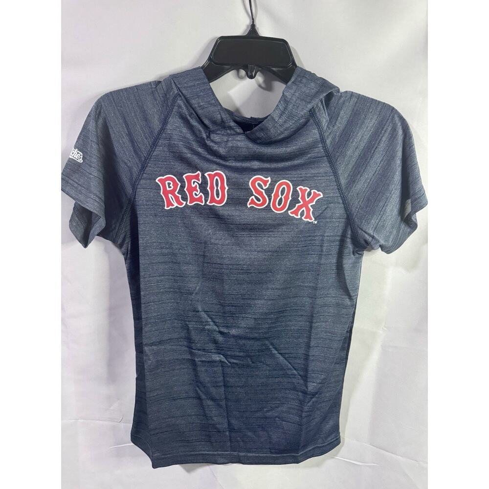 Boston Redsox Hooded Short Sleeve Shirt Stitches Performance Youth M